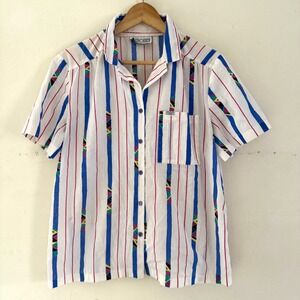 Vintage Season Ticket Shirt Womens Size Medium Striped Colorful Retro Top